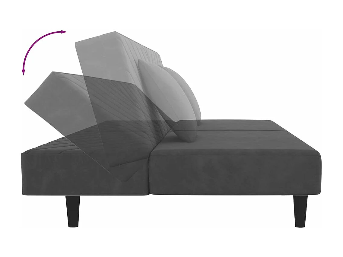 Schlafsofa 2-Sitzer mit 2 Kissen Dunkelgrau Samt