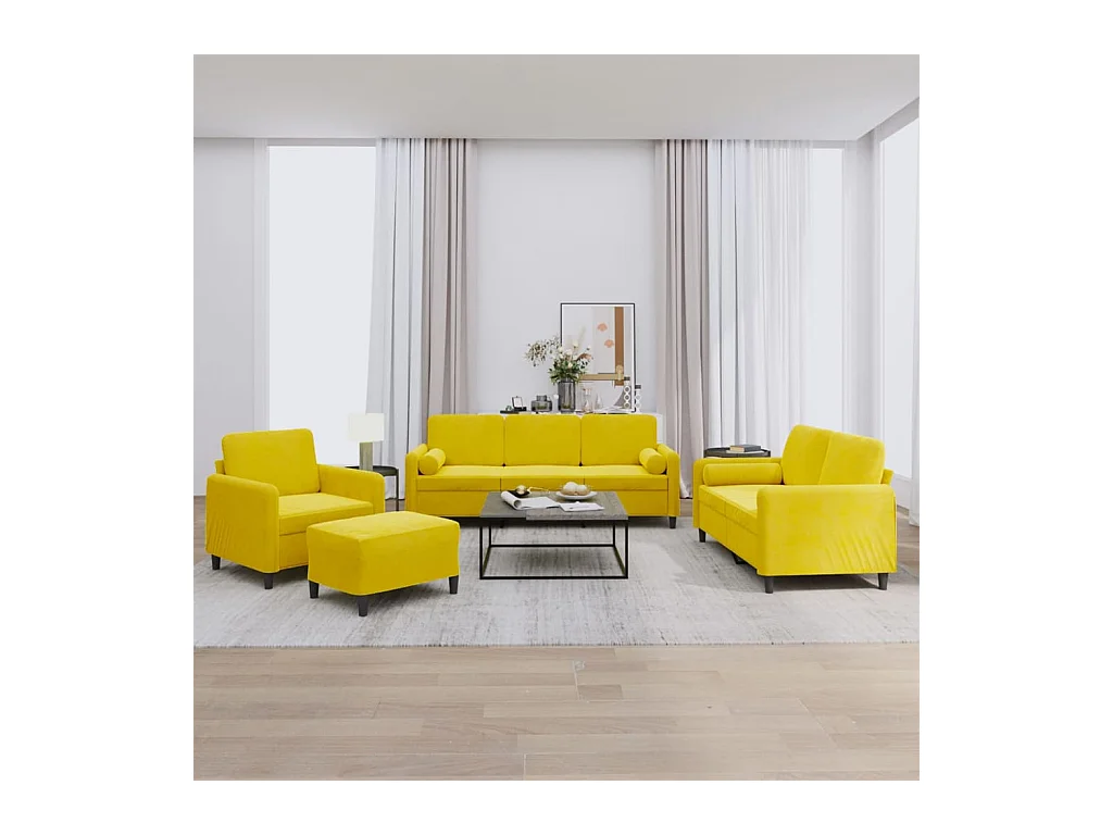 Ensemble de canapés 4 pcs avec coussins jaune velours