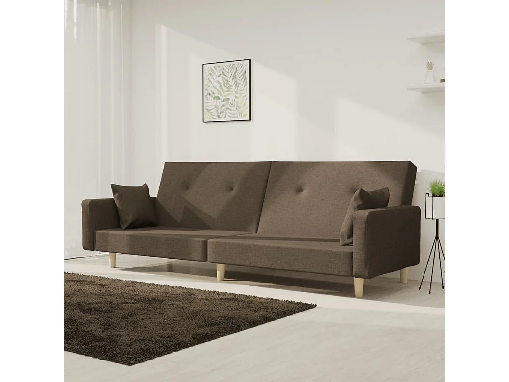 Schlafsofa 2-Sitzer mit 2 Kissen Taupe Stoff