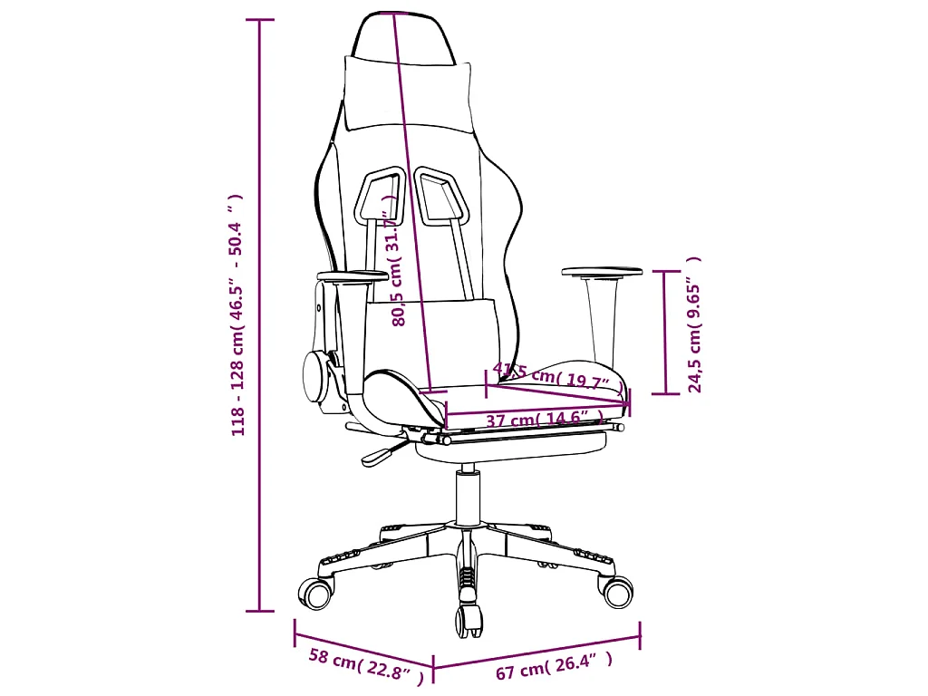 Silla gaming con reposapiés cuero sintético negro naranja