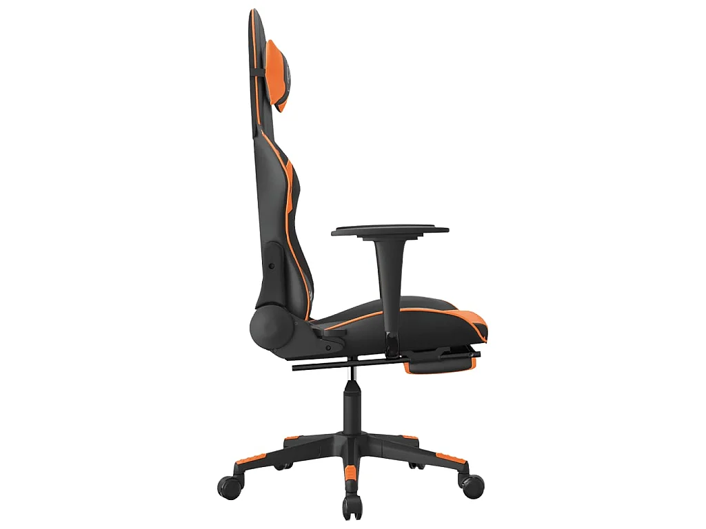 Silla gaming con reposapiés cuero sintético negro naranja