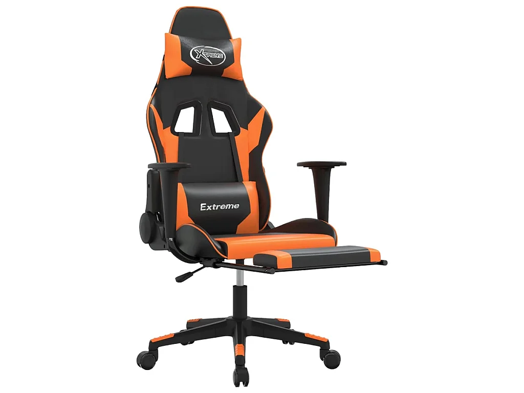 Silla gaming con reposapiés cuero sintético negro naranja