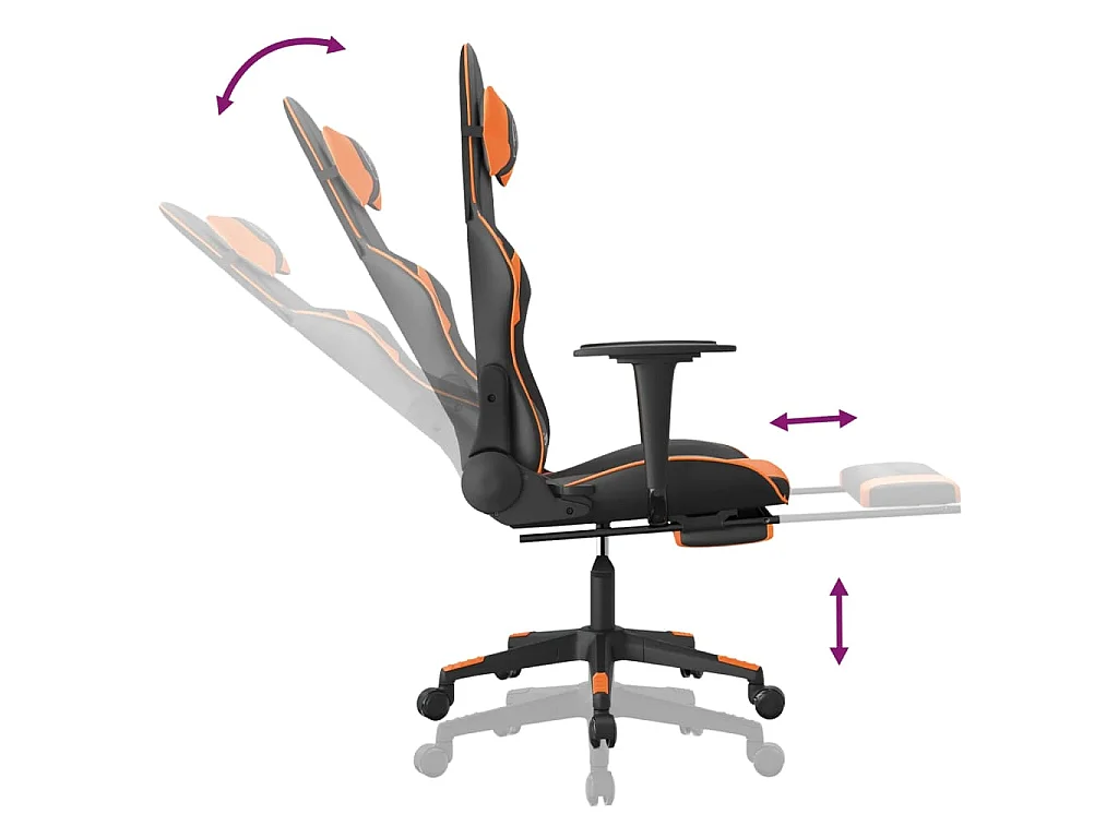Silla gaming con reposapiés cuero sintético negro naranja