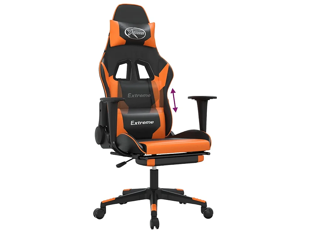 Silla gaming con reposapiés cuero sintético negro naranja