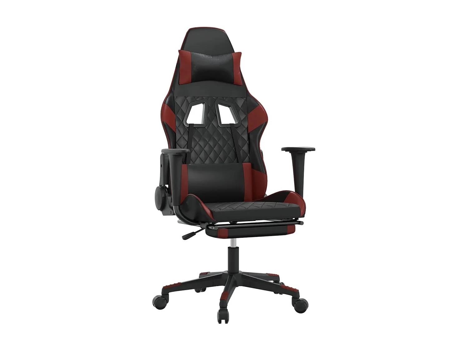Gaming-Stuhl mit Massage & Fußstütze Schwarz Weinrot Kunstleder