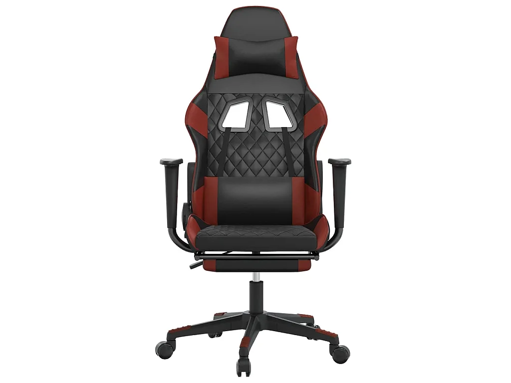 Gaming-Stuhl mit Massage & Fußstütze Schwarz Weinrot Kunstleder
