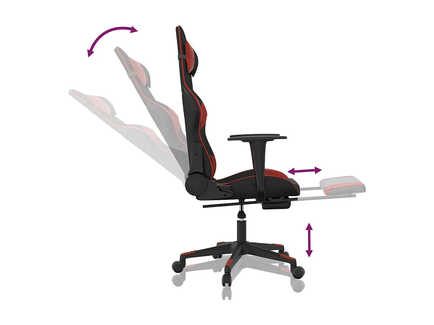 Gaming-Stuhl mit Massage & Fußstütze Schwarz Weinrot Kunstleder