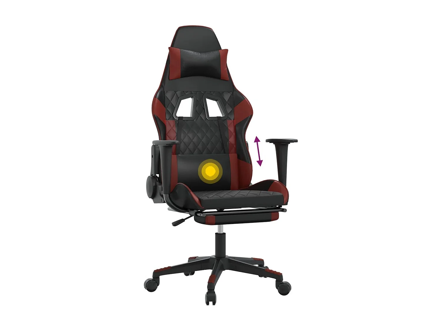Gaming-Stuhl mit Massage & Fußstütze Schwarz Weinrot Kunstleder