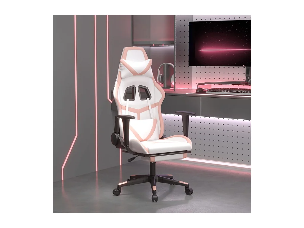 Chaise de jeu avec repose-pied Blanc et rose Similicuir