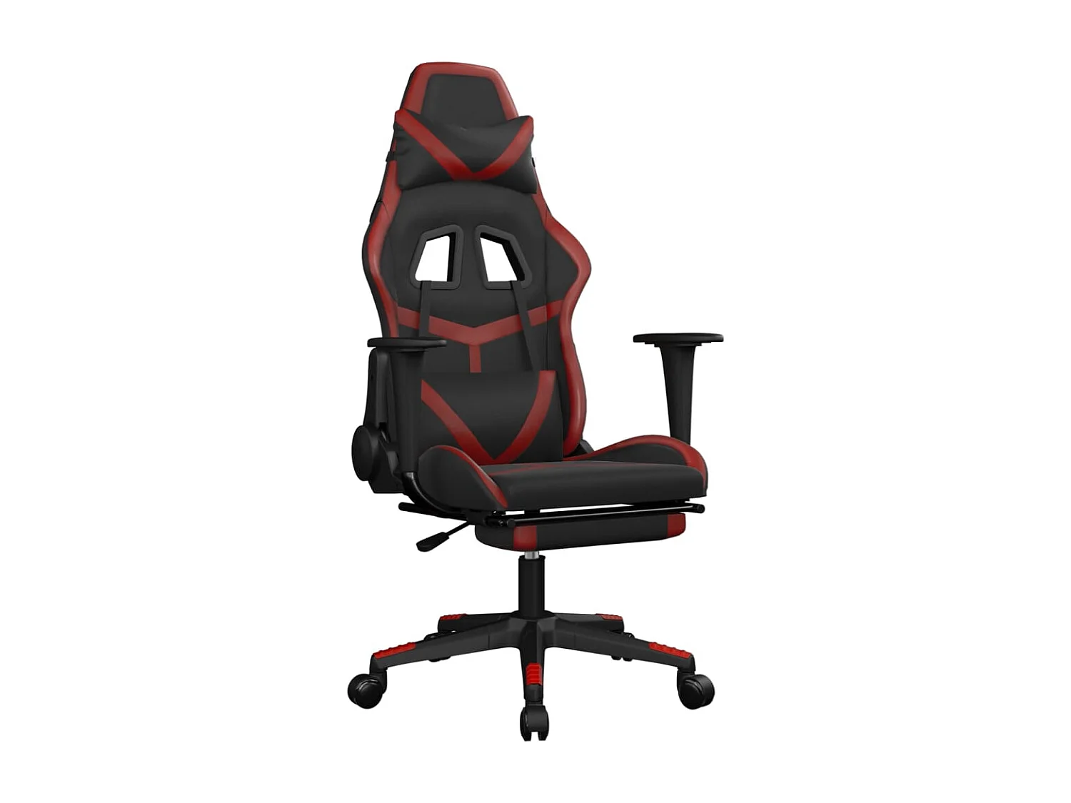 Gaming-Stuhl mit Massage & Fußstütze Schwarz Weinrot Kunstleder