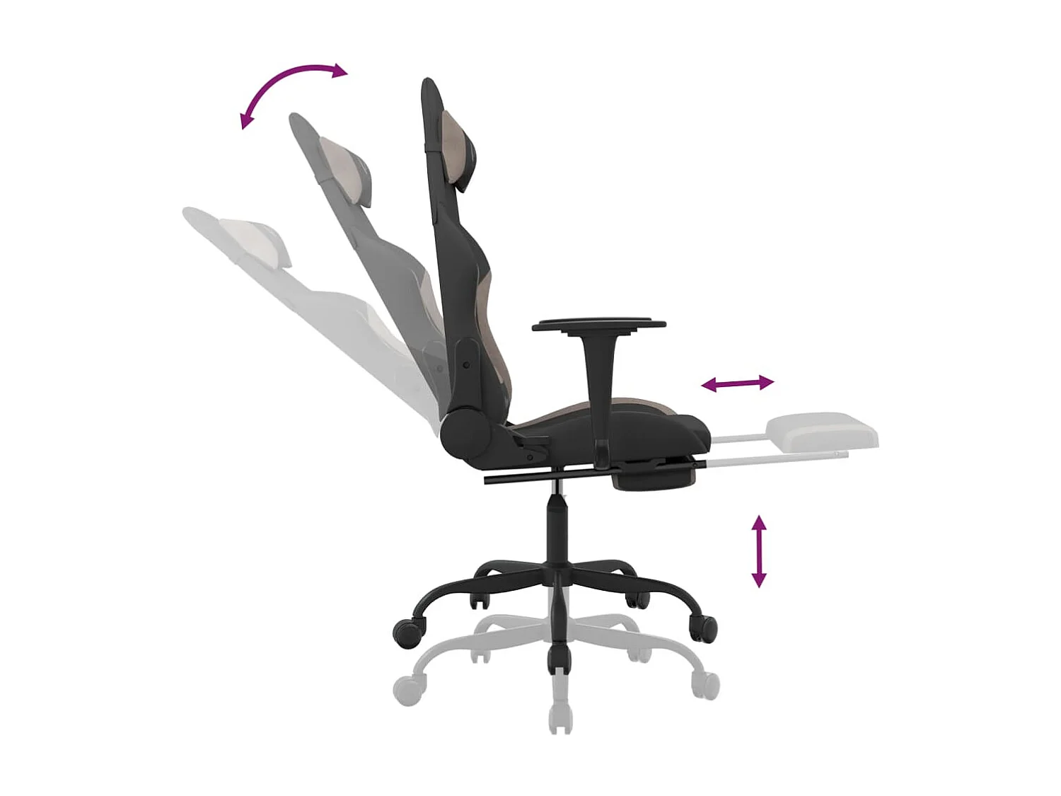Silla gaming de masaje con reposapiés tela negro y gris taupe