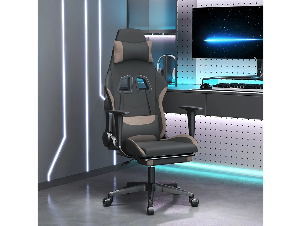 Gaming-Stuhl mit Massage & Fußstütze Schwarz und Taupe Stoff
