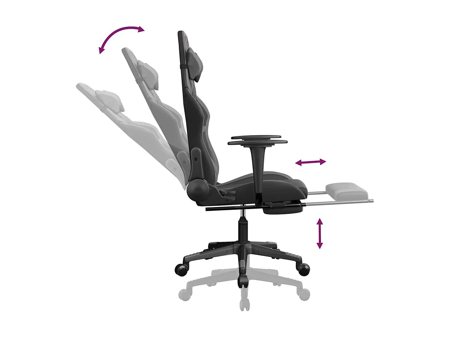 Chaise de jeu de massage avec repose-pied Noir&Gris Similicuir