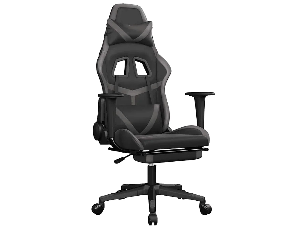 Chaise de jeu de massage avec repose-pied Noir&Gris Similicuir