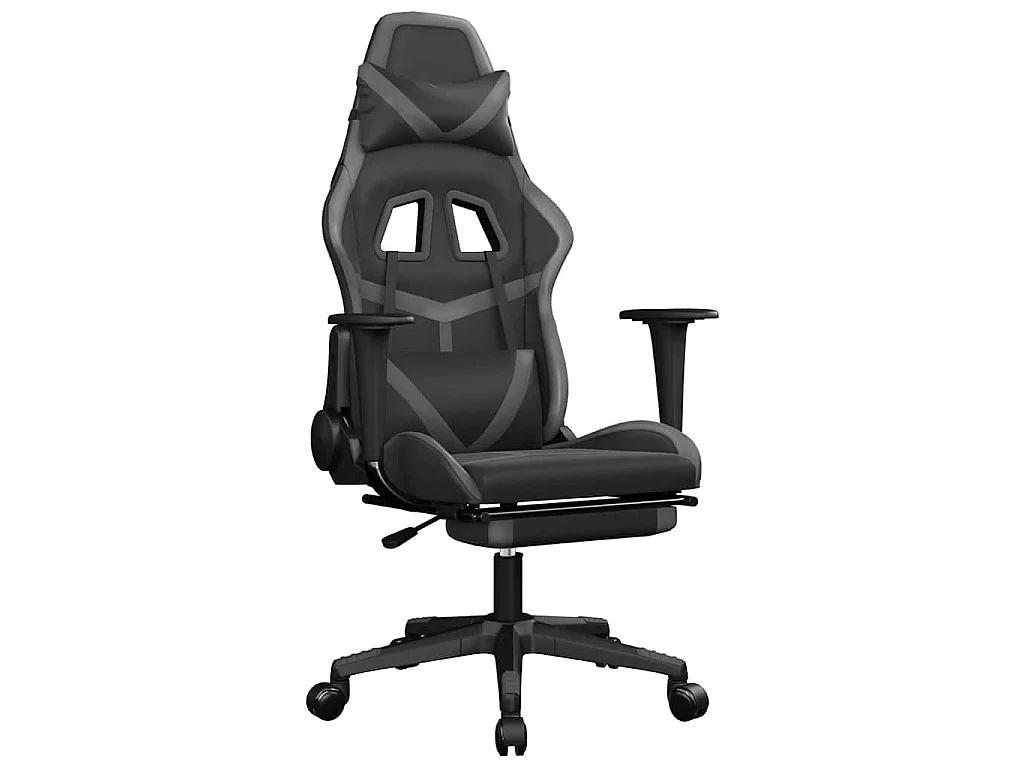 Sedia da Gaming Massaggio Poggiapiedi Nero e Grigio Similpelle