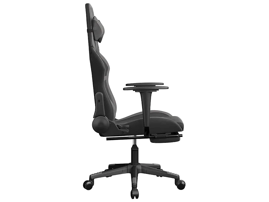 Sedia da Gaming Massaggio Poggiapiedi Nero e Grigio Similpelle