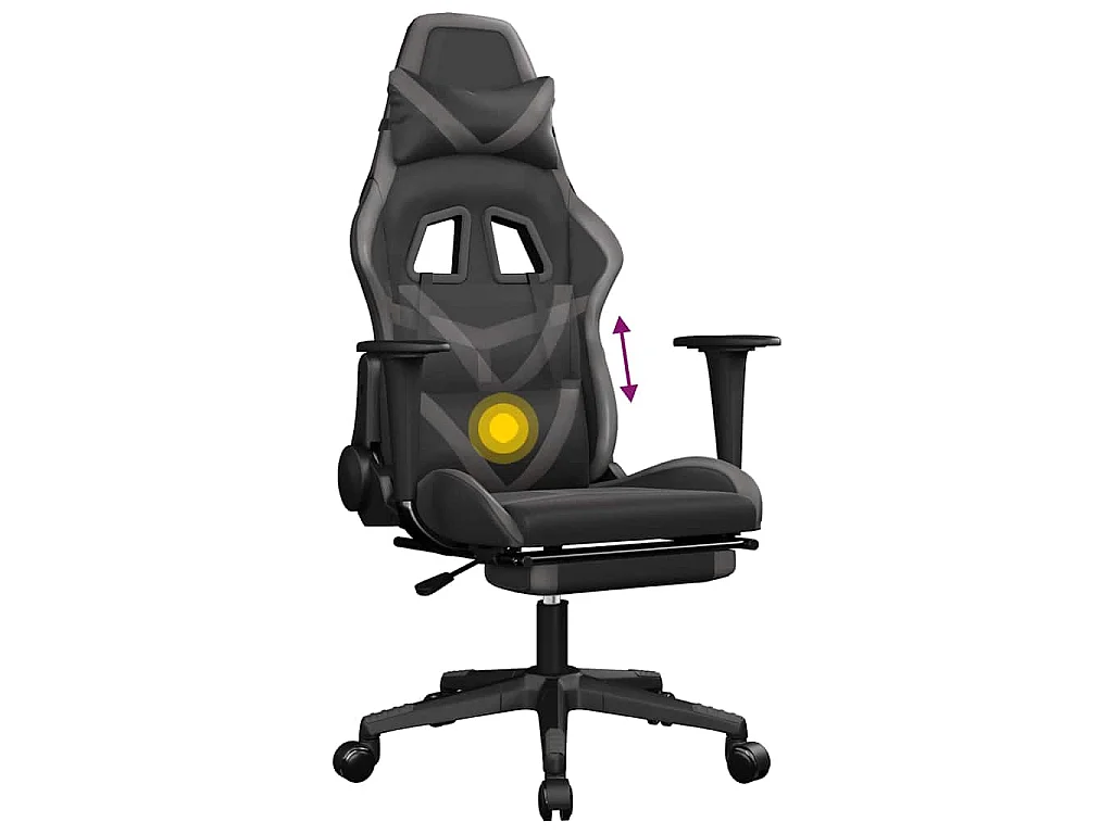 Sedia da Gaming Massaggio Poggiapiedi Nero e Grigio Similpelle