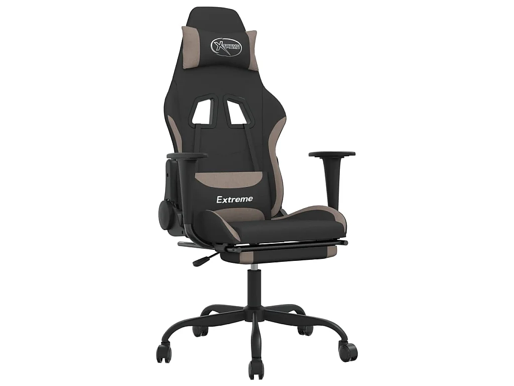 Gaming-Stuhl mit Fußstütze Schwarz und Taupe Stoff