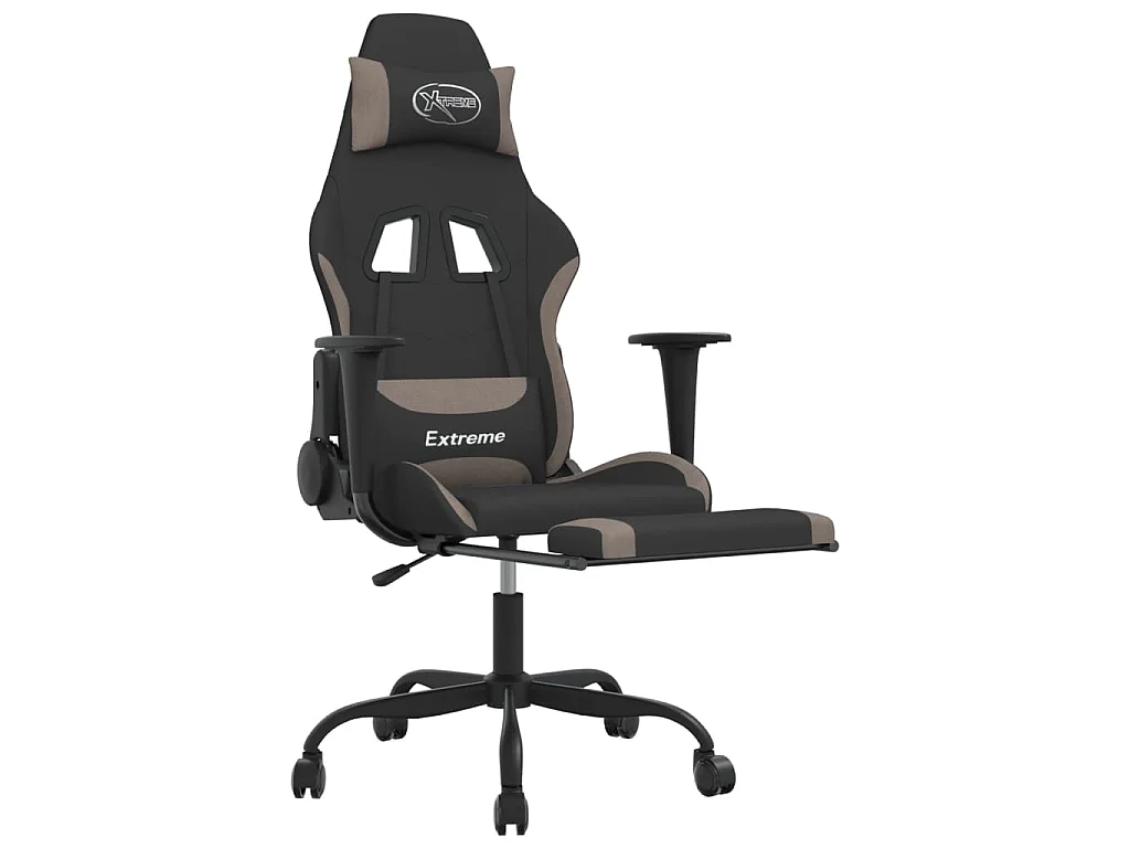 Gaming-Stuhl mit Fußstütze Schwarz und Taupe Stoff