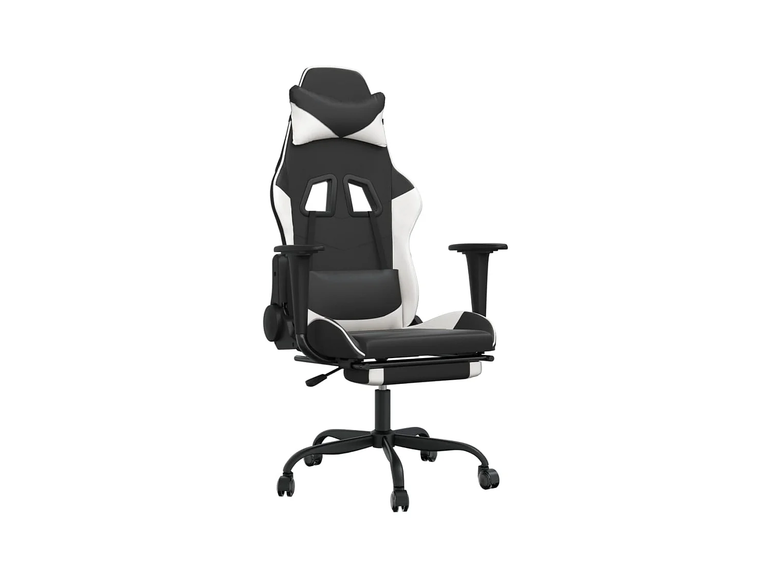 Sedia Gaming Massaggiante Poggiapiedi Nero e Bianco Similpelle