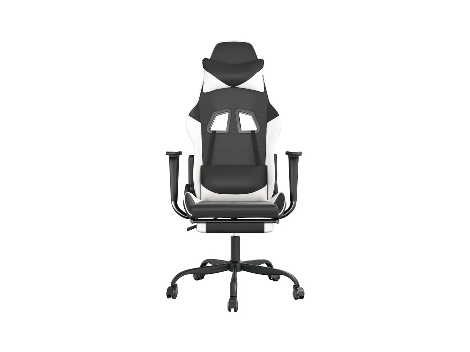Sedia Gaming Massaggiante Poggiapiedi Nero e Bianco Similpelle
