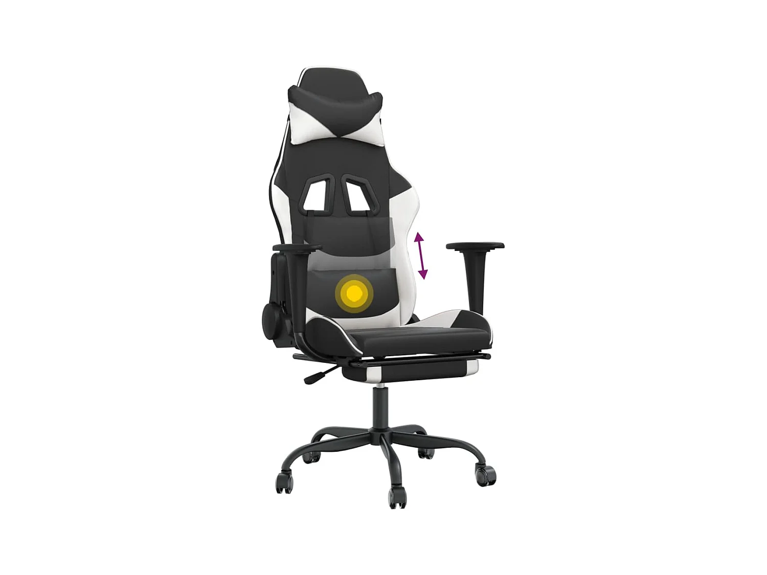 Sedia Gaming Massaggiante Poggiapiedi Nero e Bianco Similpelle
