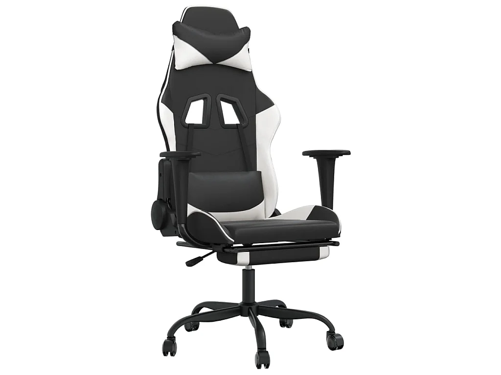 Chaise de jeu de massage avec repose-pied Noir&Blanc Similicuir