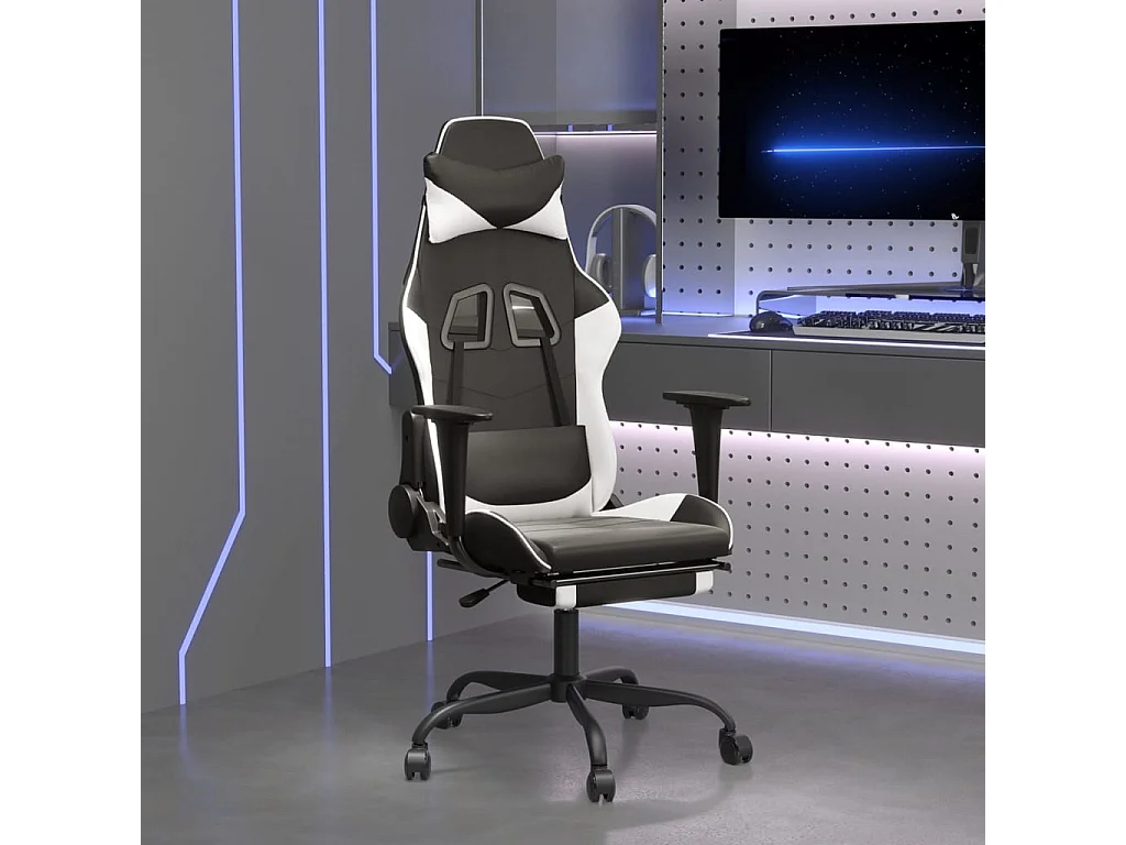 Chaise de jeu de massage avec repose-pied Noir&Blanc Similicuir