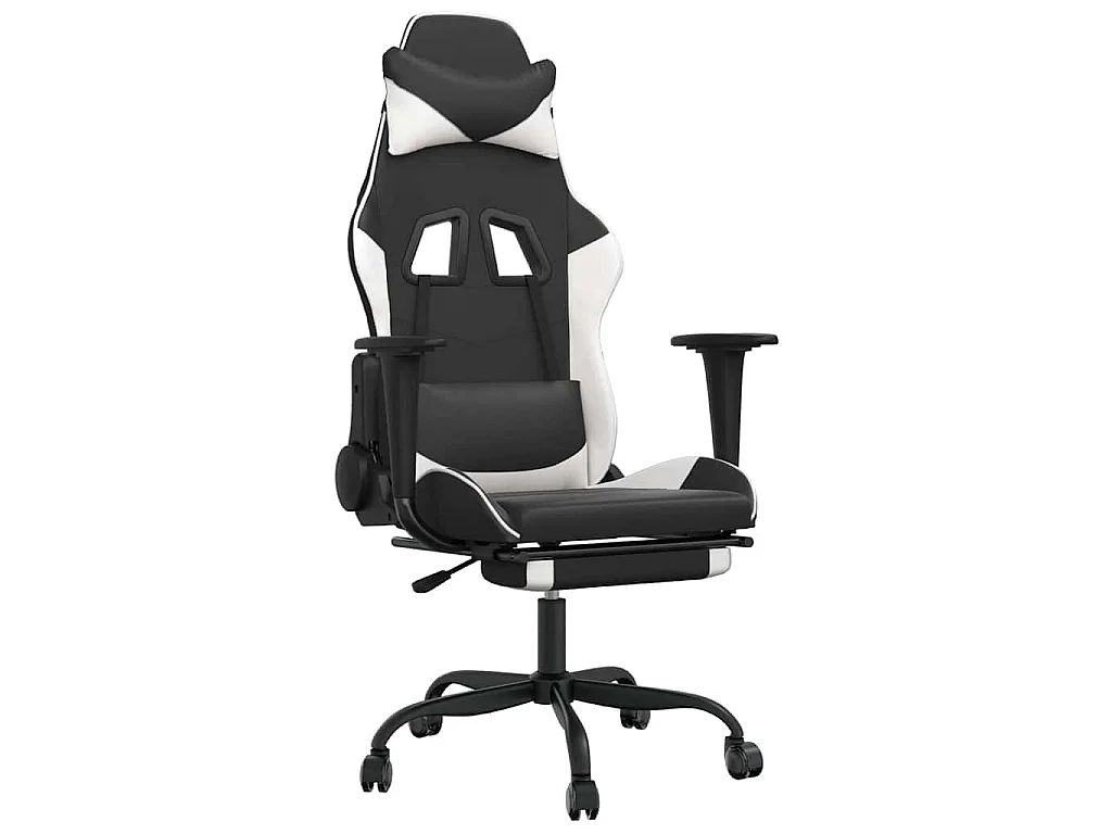 Gaming-Stuhl mit Massage & Fußstütze Schwarz & Weiß Kunstleder