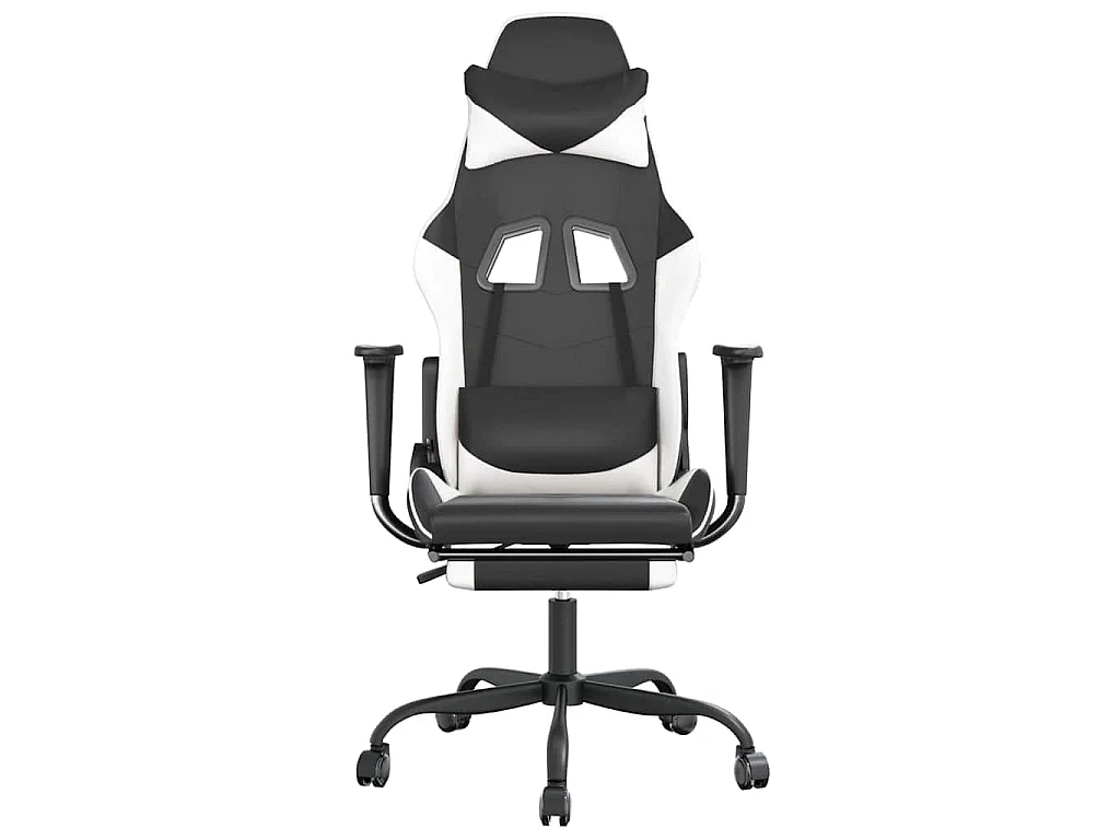 Gaming-Stuhl mit Massage & Fußstütze Schwarz & Weiß Kunstleder