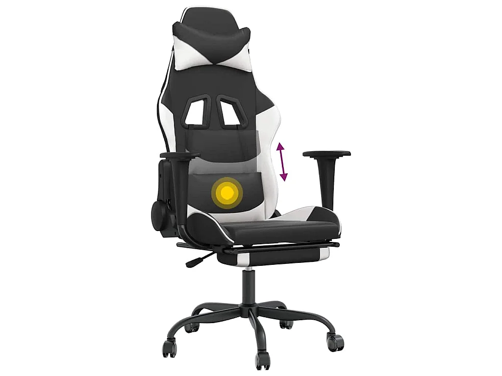 Gaming-Stuhl mit Massage & Fußstütze Schwarz & Weiß Kunstleder