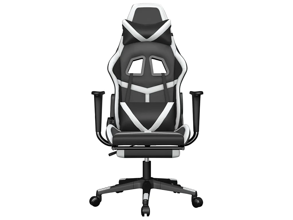 Sedia Gaming Massaggiante Poggiapiedi Nero e Bianco Similpelle