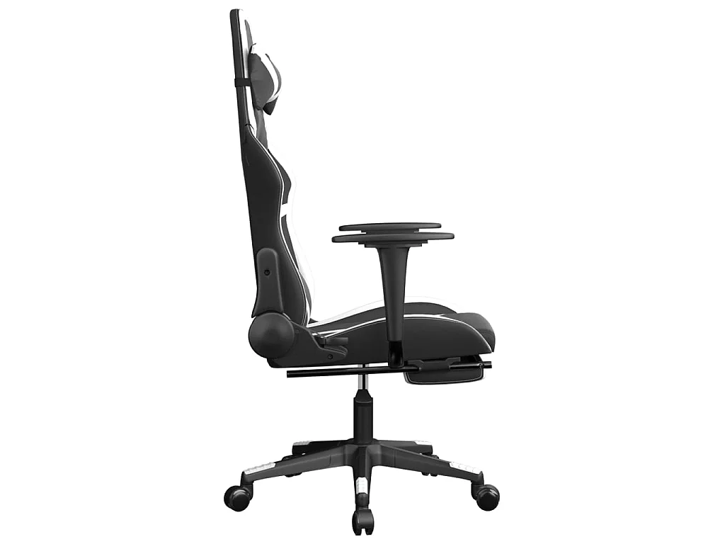 Sedia Gaming Massaggiante Poggiapiedi Nero e Bianco Similpelle
