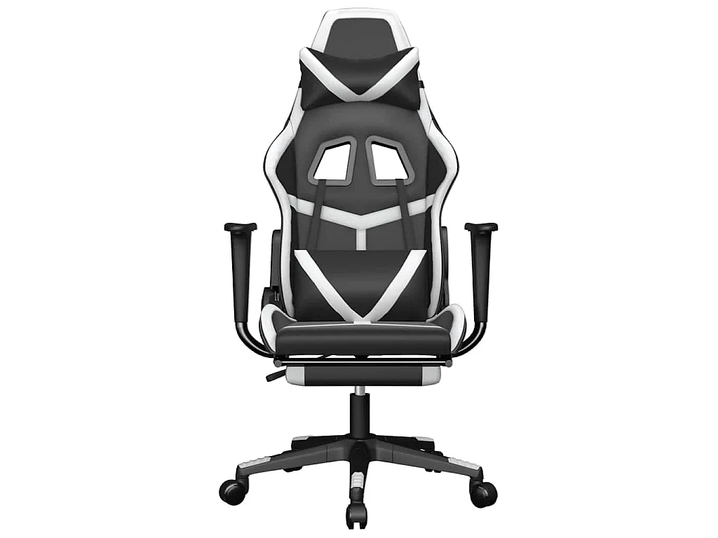 Gaming-Stuhl mit Massage & Fußstütze Schwarz & Weiß Kunstleder
