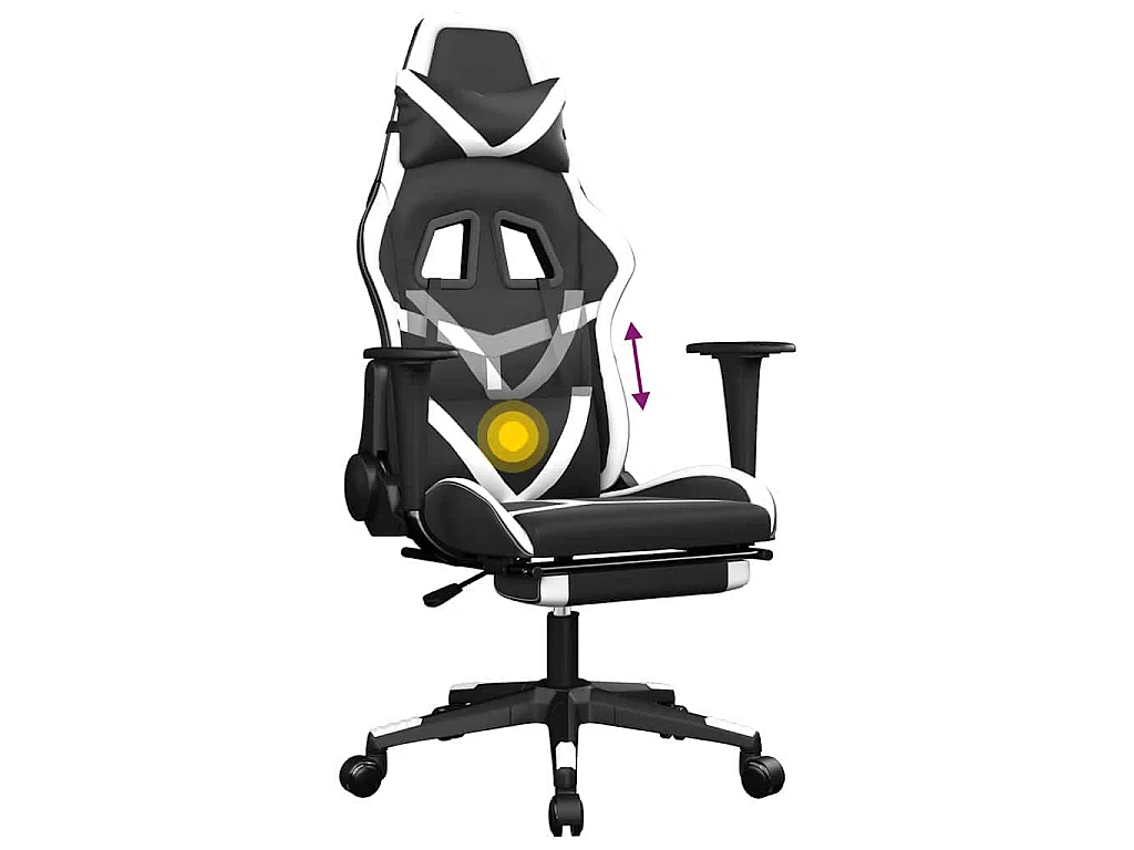 Gaming-Stuhl mit Massage & Fußstütze Schwarz & Weiß Kunstleder