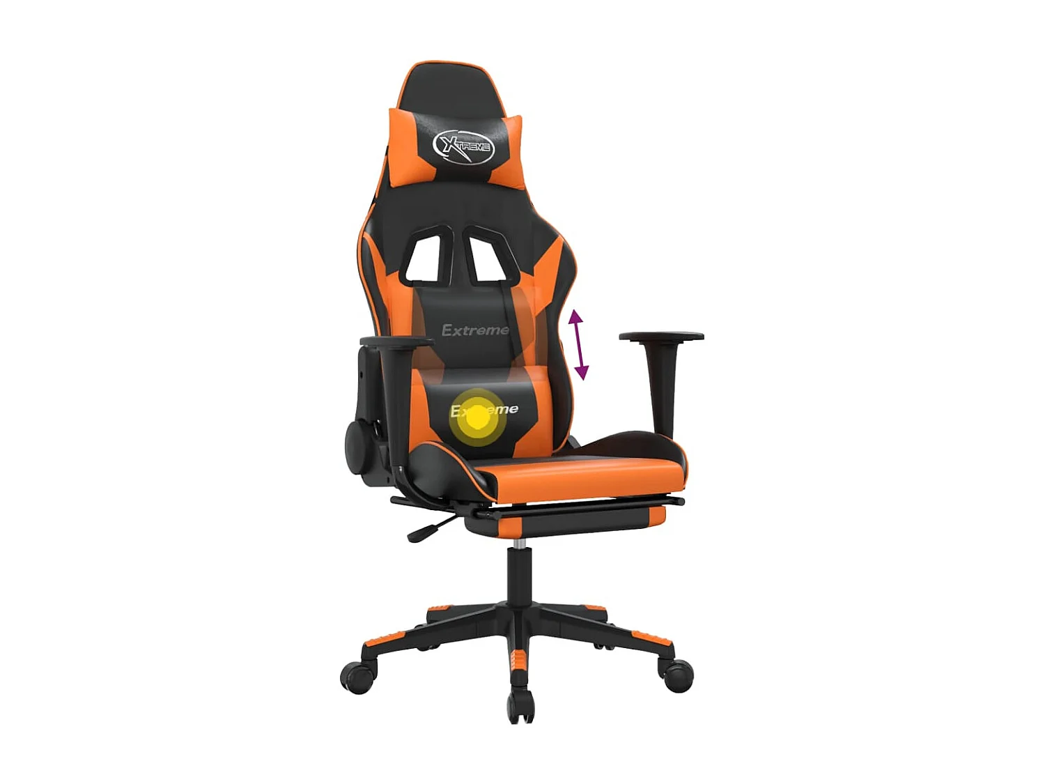 Sedia Gaming Massaggio Poggiapiedi Nero e Arancione Similpelle