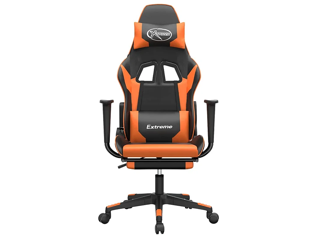 Sedia Gaming Massaggio Poggiapiedi Nero e Arancione Similpelle