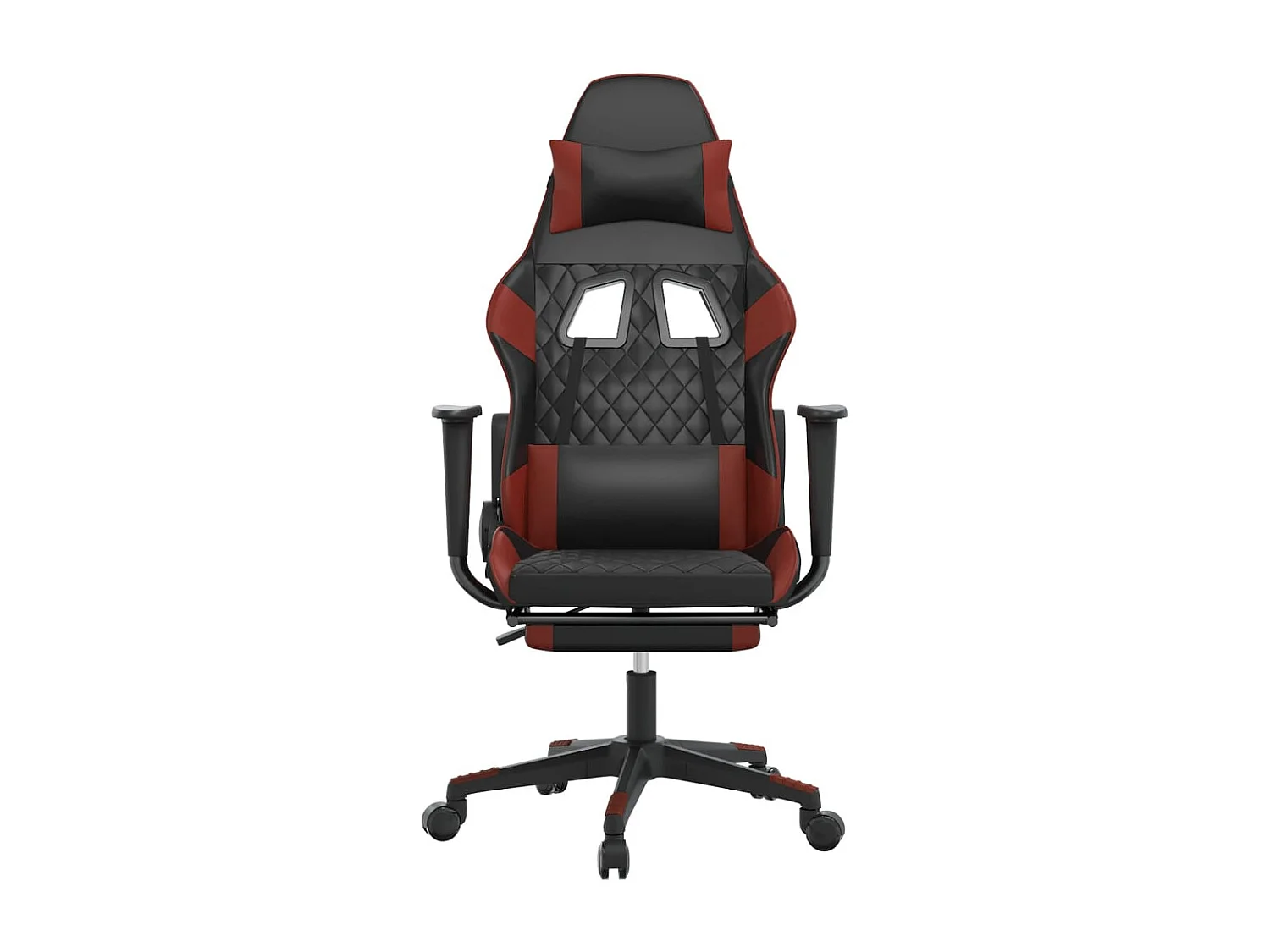 Silla gaming con reposapiés cuero sintético negro rojo tinto