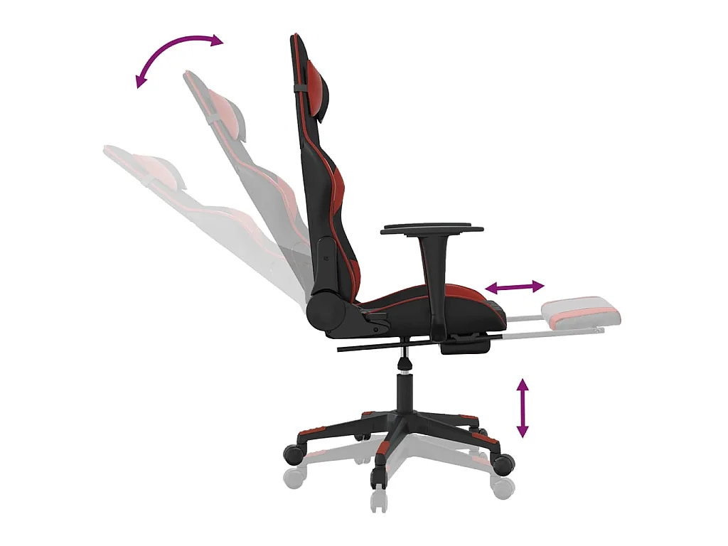 Sedia da Gaming con Poggiapiedi Nero e Rosso Vino in Similpelle