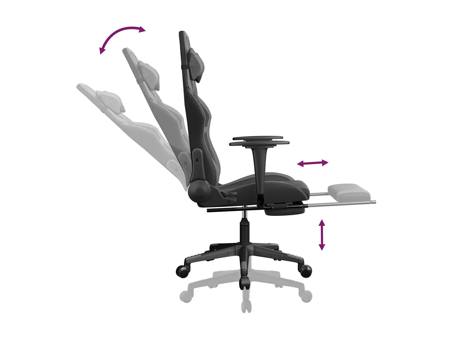 Chaise de jeu avec repose-pied Noir et gris Similicuir