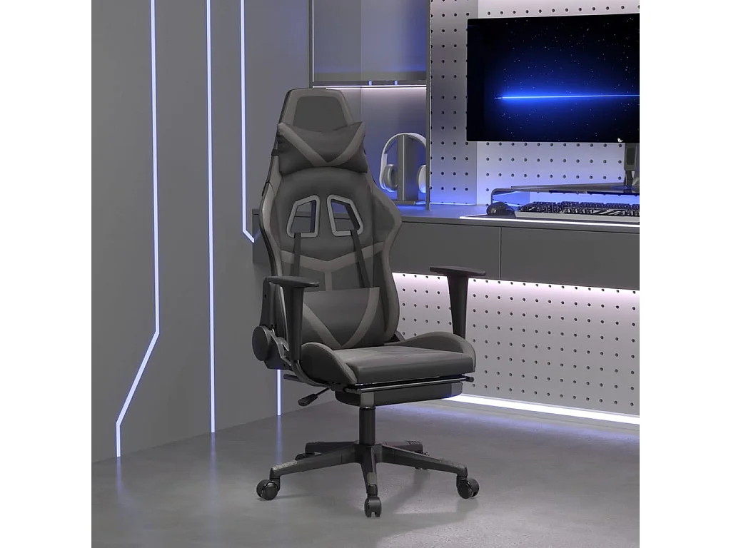 Chaise de jeu avec repose-pied Noir et gris Similicuir