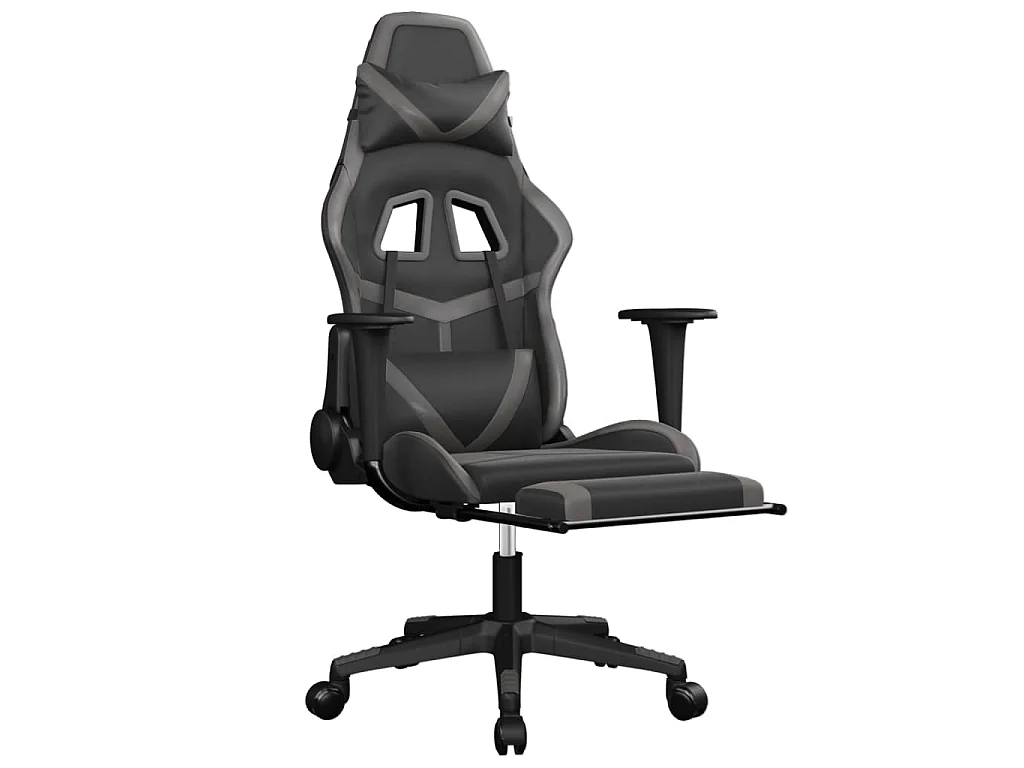 Chaise de jeu avec repose-pied Noir et gris Similicuir