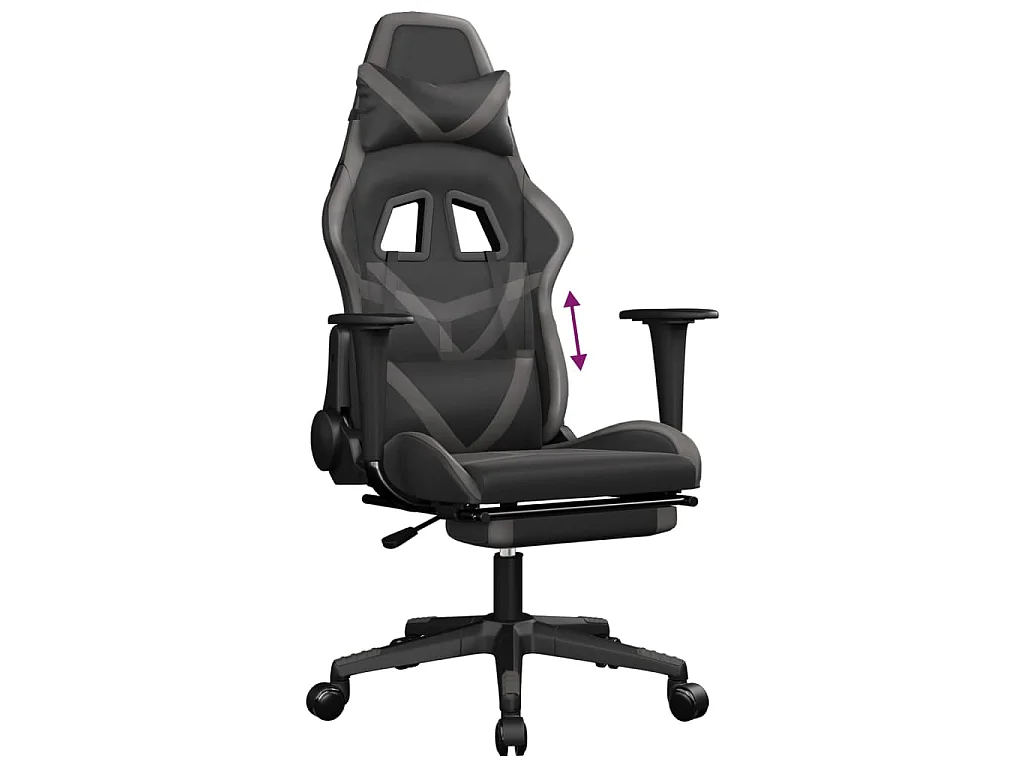 Chaise de jeu avec repose-pied Noir et gris Similicuir