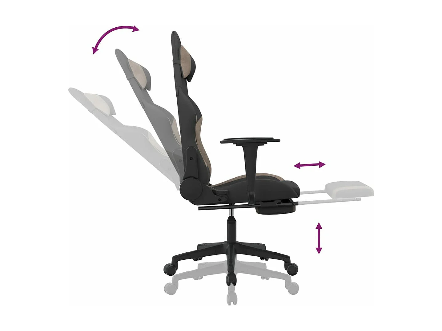 Chaise de jeu avec repose-pied Noir et taupe Tissu