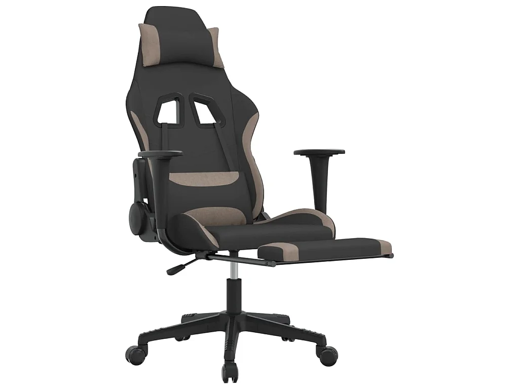 Gaming-Stuhl mit Fußstütze Schwarz und Taupe Stoff
