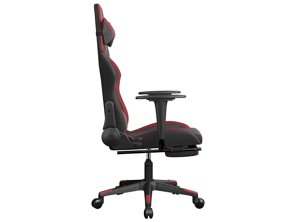 Gaming-Stuhl mit Fußstütze Schwarz und Weinrot Kunstleder