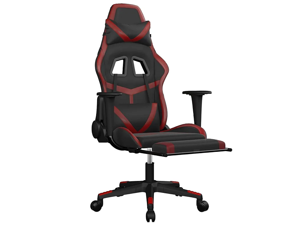 Gaming-Stuhl mit Fußstütze Schwarz und Weinrot Kunstleder