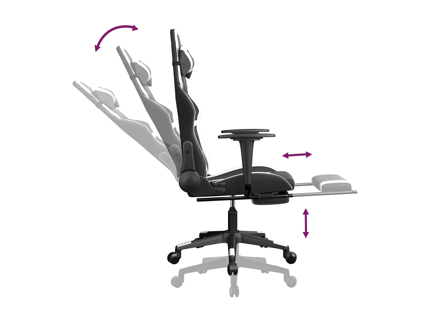 Silla gaming con reposapiés cuero sintético negro blanco