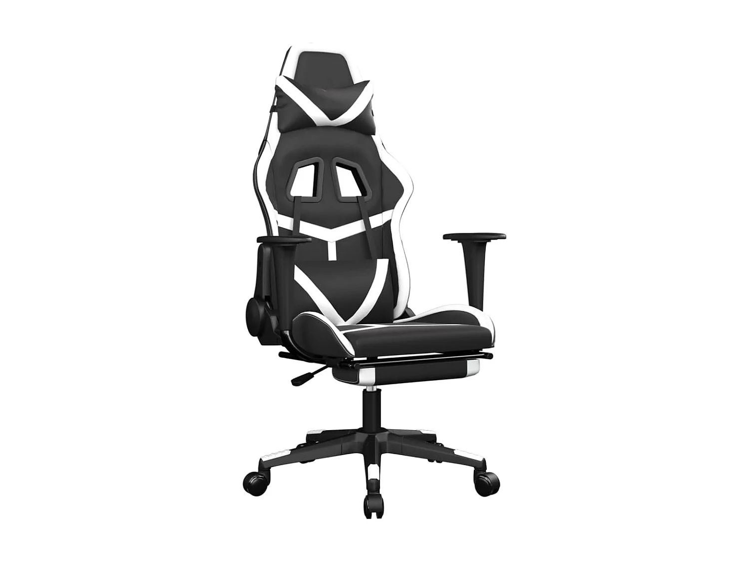 Sedia da Gaming con Poggiapiedi Nero e Bianco in Similpelle