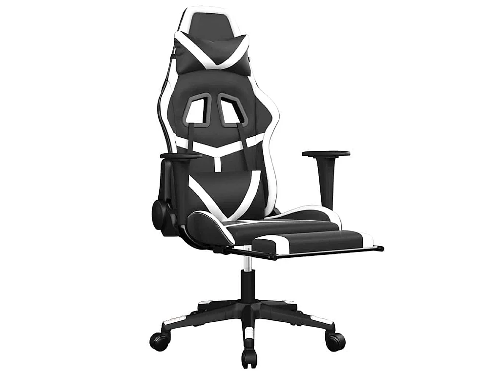 Chaise de jeu avec repose-pied Noir et blanc Similicuir